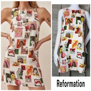 Reformation Jessi comic book pop art sleeveless mini shift dress linen size 0